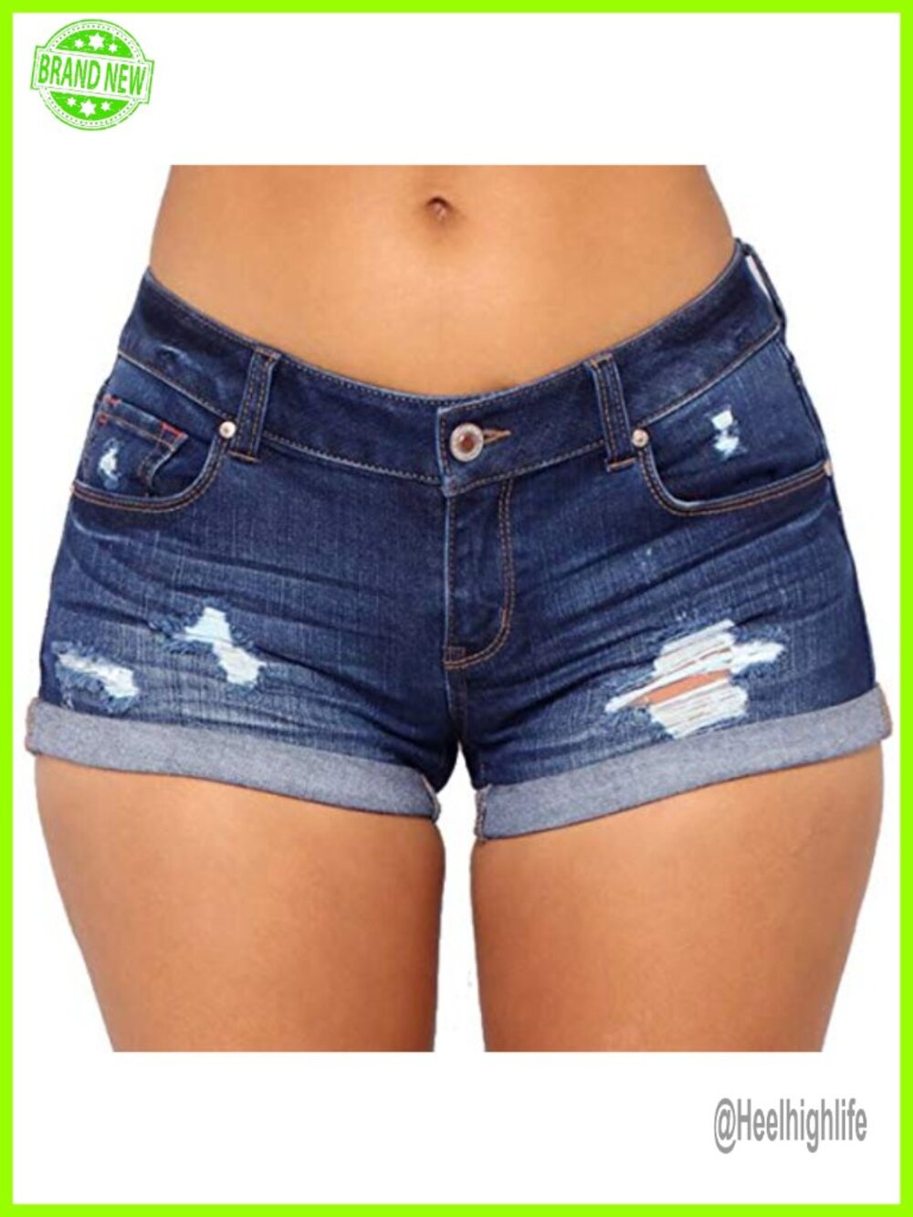 Stretchy Mid Waisted Rolled Hem Denim Jean Shorts